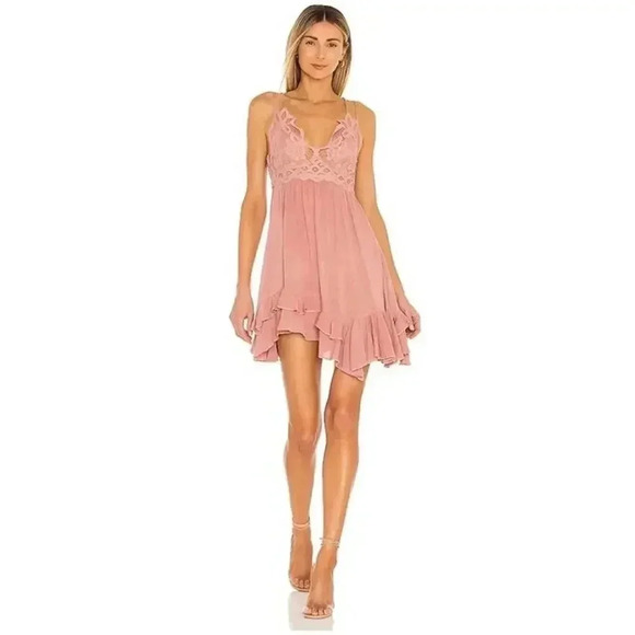 Free People Adella Boho Slip Dress in Rose XS NWT - Picture 1 of 12